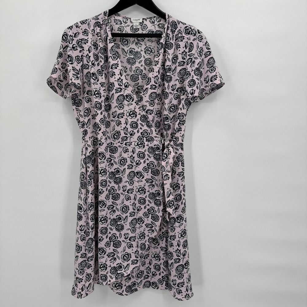 J. Crew Factory Wrap Dress Women's Pink Black Floral Summer Size 10